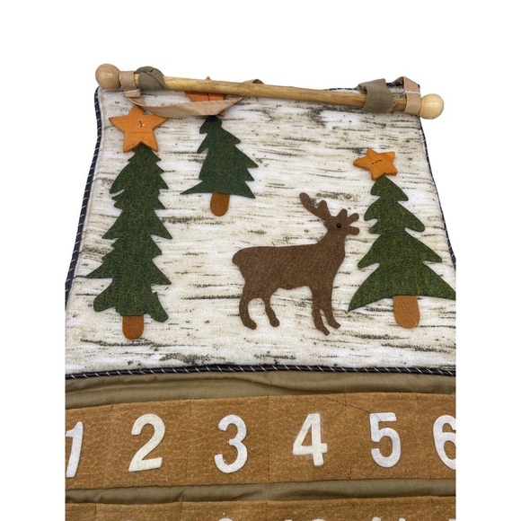 Advent Calendar Moose Trees Primitive Rustic Wooden Dowel Hanger Felt Christmas - Picture 3 of 6